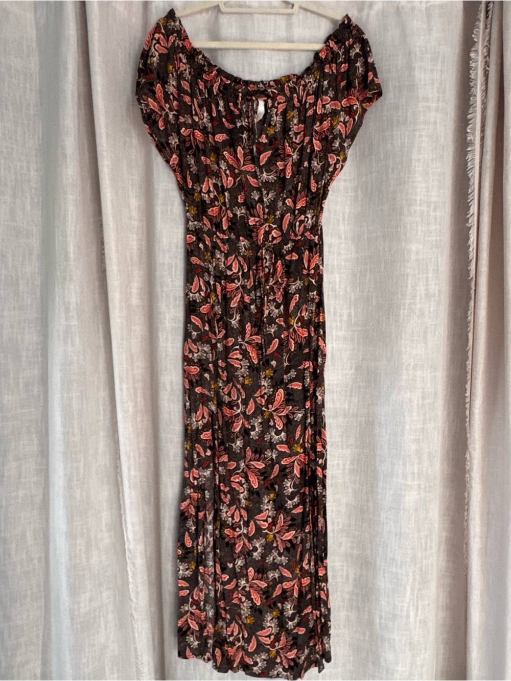 H&M Black polka dot off the shoulder maxi dress red paisley pattern size 12